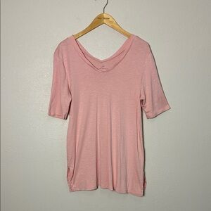 J. JILL Women Large Peach Pima Cotton Double V‎ Elbow Sleeve Tunic Top Beachy